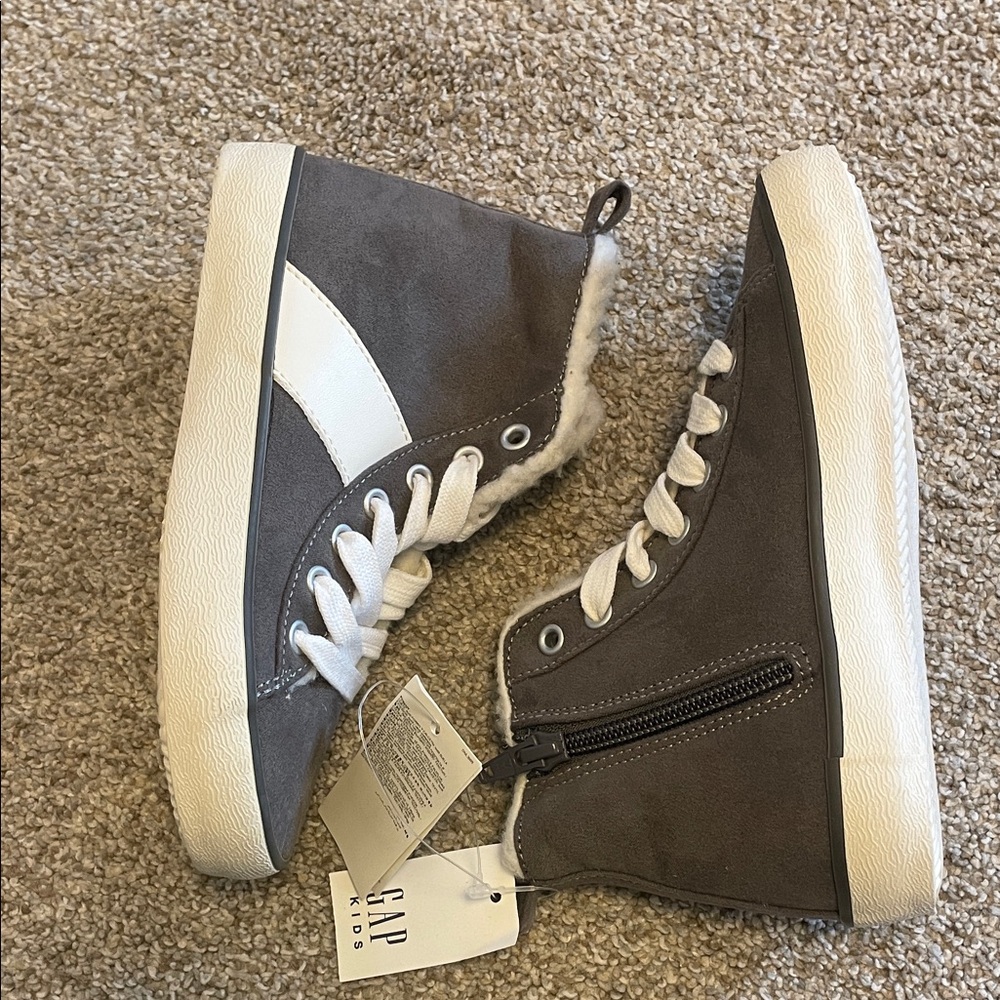 NWT GAP Kids Charcoal and Cream High-Top Sneakers SZ 12T